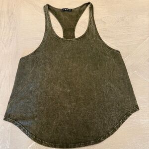 Acid Wash Green Sleeveless Racerback Tank Top